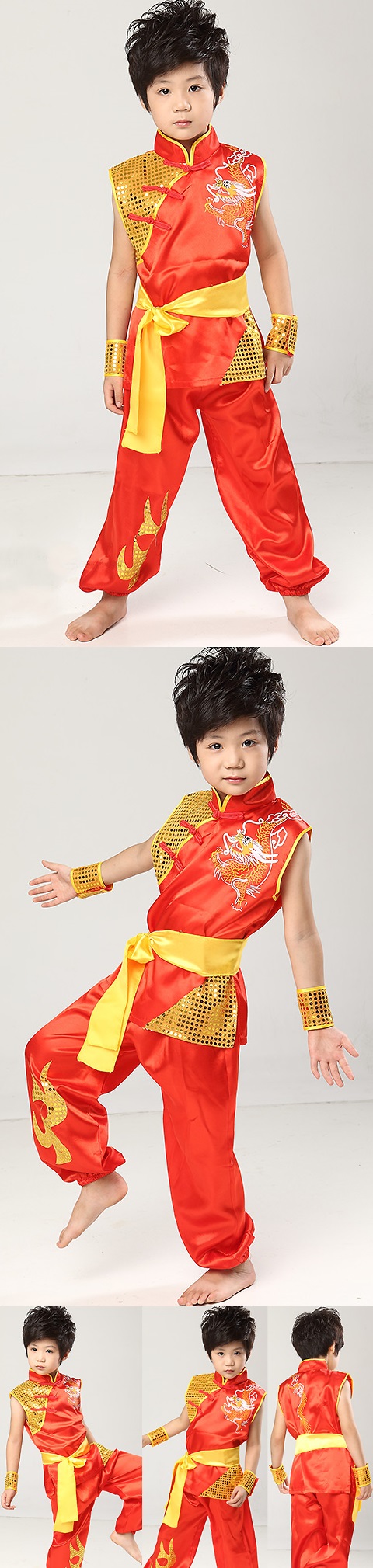 Kid's Dragon Embroidery Kung Fu Uniform with Sash (RM)