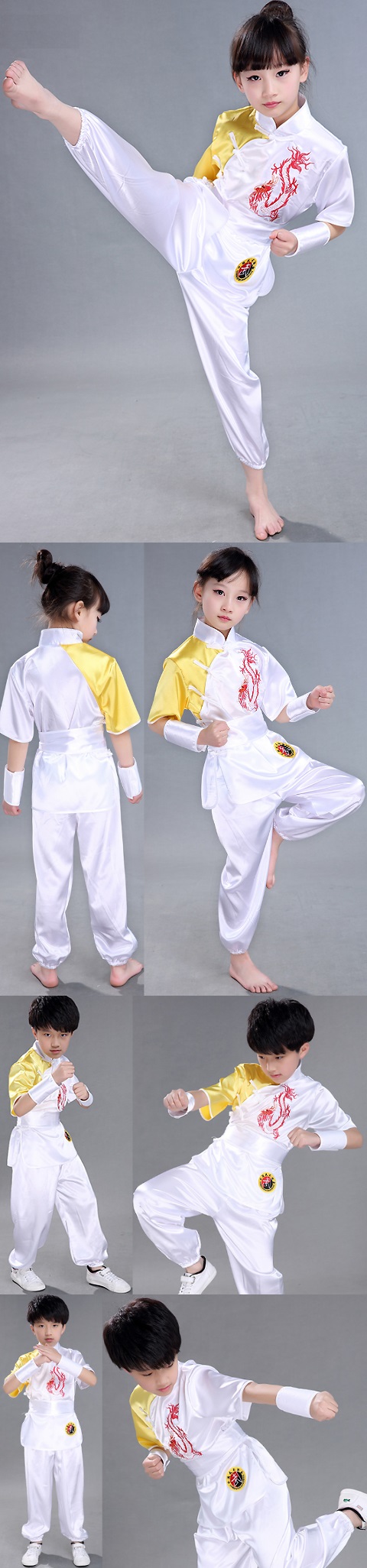 Kid's Dragon Embroidery Kung Fu Uniform with Sash (RM)