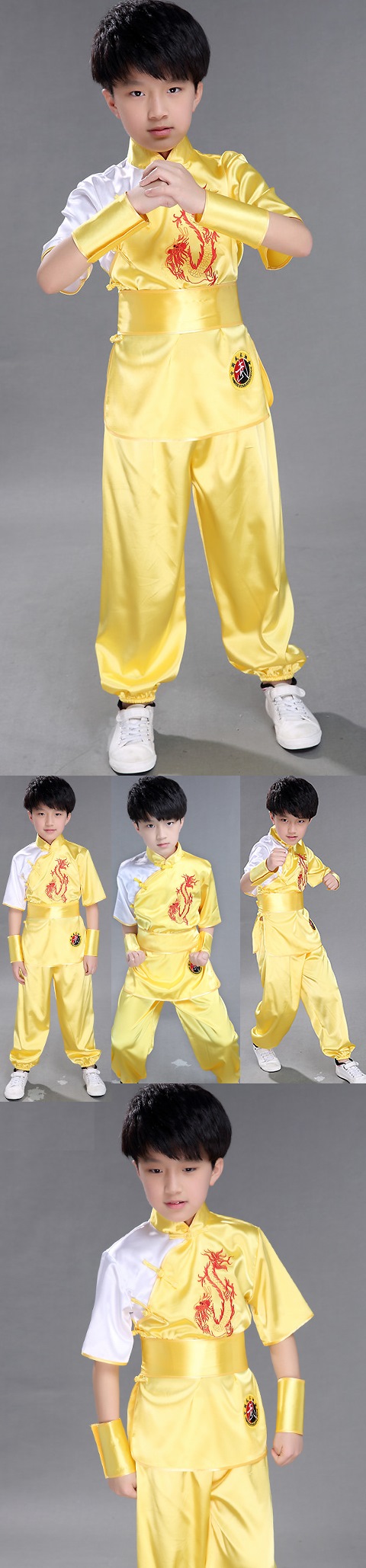 Kid's Dragon Embroidery Kung Fu Uniform with Sash (RM)