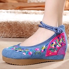 Mid Heel Fan Embroidery Shoes (Blue)