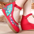 Mid Heel Fan Embroidery Shoes (Red)