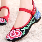 Low Heel Flower Embroidery Shoes (Black)