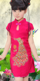 女童孔雀刺繡旗袍 (成衣)
