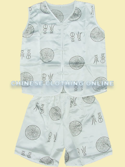 Bargain - Boy's Sleeveless Blessing & Longevity Mandarin Suit (White)