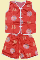 Bargain - Boy's Sleeveless Blessing & Longevity Mandarin Suit (Red)