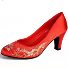 High Heel Dragon and Phoenix Embroidery Shoes (Red)