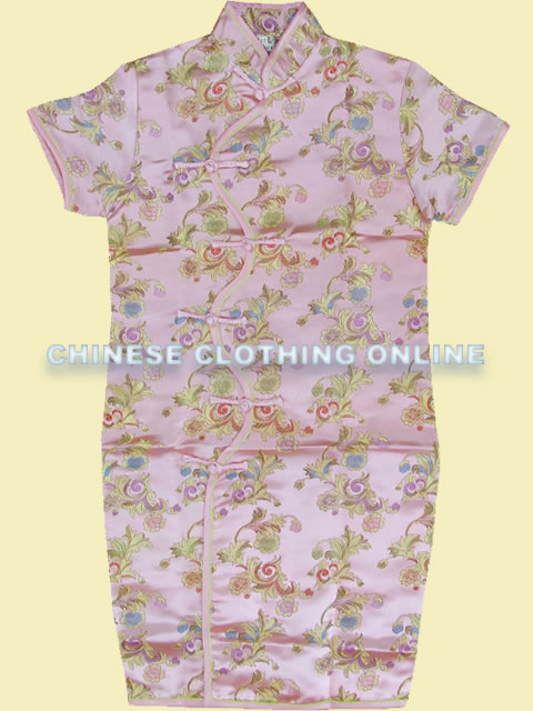 Bargain - Girl's Morning Glory Cheongsam Dress (Pink)