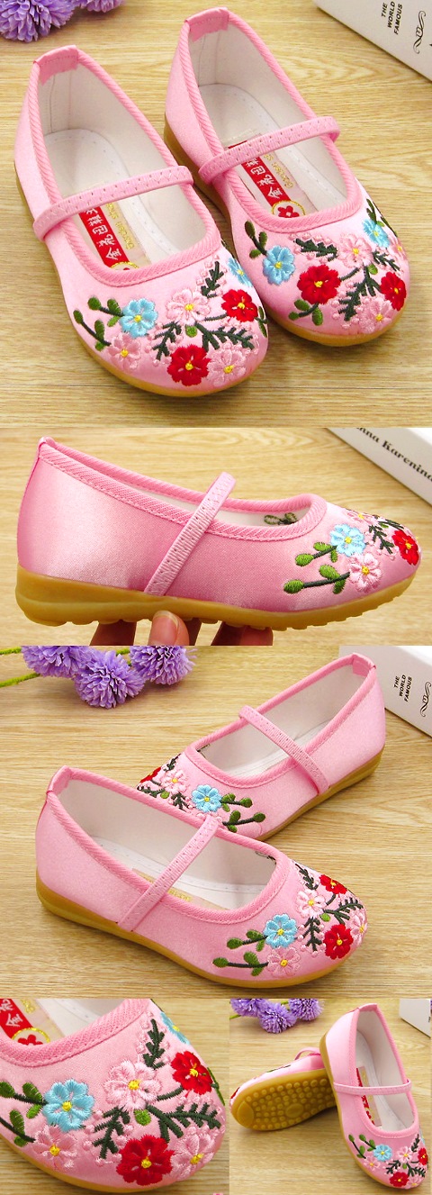 Girl's Flower Embroidery Shoes (Pink)