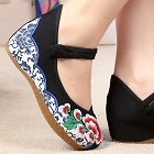 Mid Heel Flower Embroidery Shoes (Black)