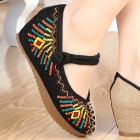 Mid Heel Abstract-pattern Embroidery Shoes (Black)