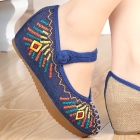 Mid Heel Abstract-pattern Embroidery Shoes (Blue)