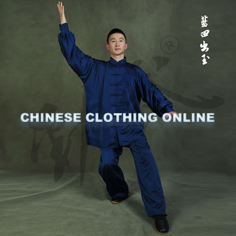 Professional Taichi Kungfu Uniform with Pants - Silk Fibroin Satin - Dark Blue (RM)