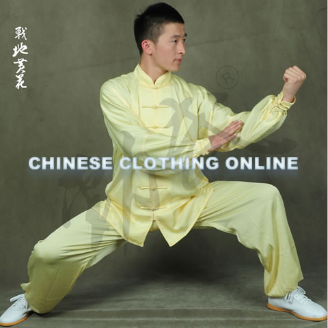 Professional Taichi Kungfu Uniform with Pants - Silk Fibroin Satin - Light Yellow (RM)