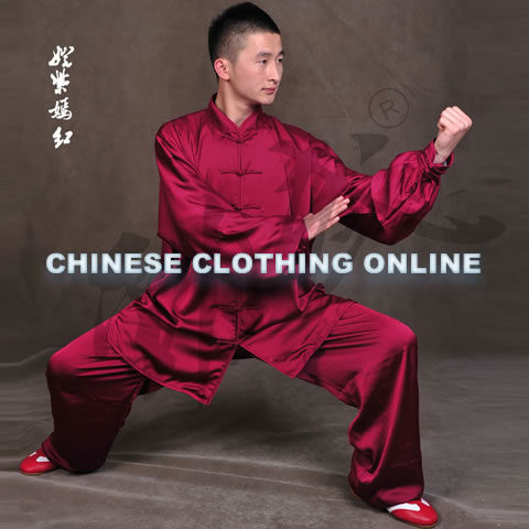Professional Taichi Kungfu Uniform with Pants - Silk Fibroin Satin - Medium Violet Red (RM)