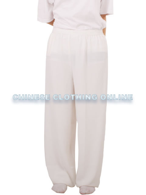Professional Taichi Kungfu Pants - Cotton/Silk - White (RM)