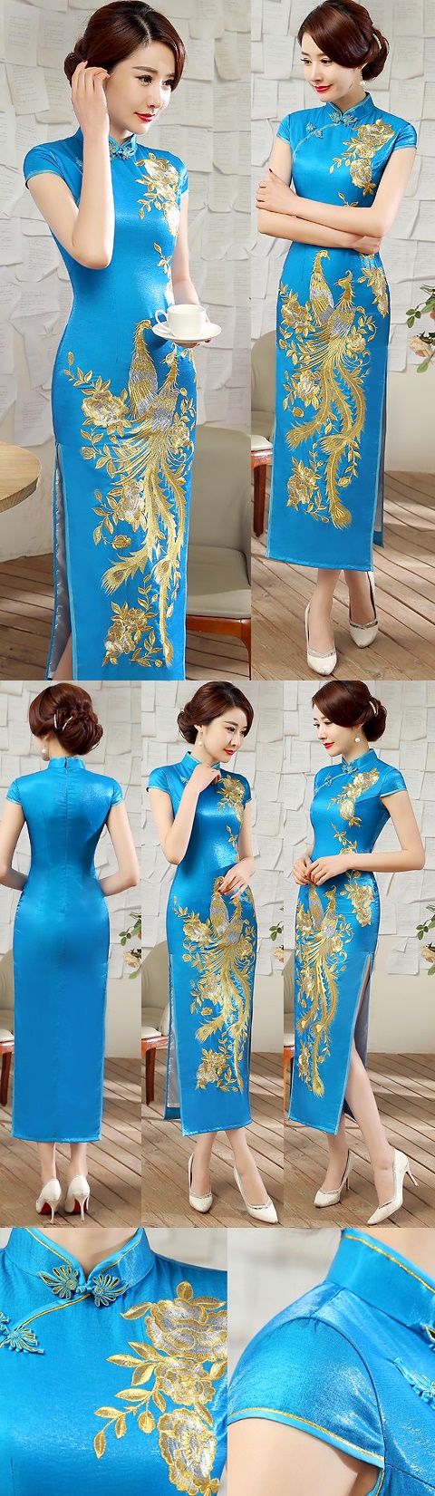 Cup-sleeve Gorgeous Phoenix Embroidery Cheongsam (RM)