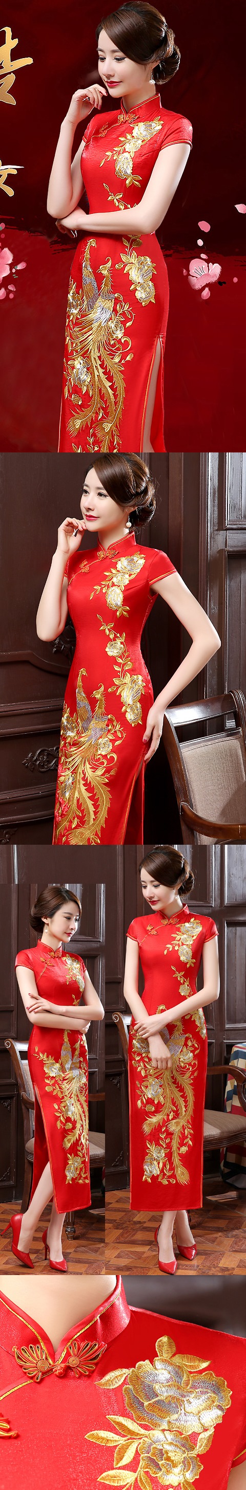 Cup-sleeve Gorgeous Phoenix Embroidery Cheongsam (RM)