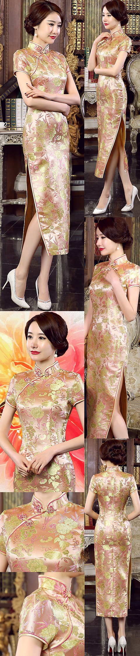 Short-sleeve Long-length Brocade Cheongsam (RM)