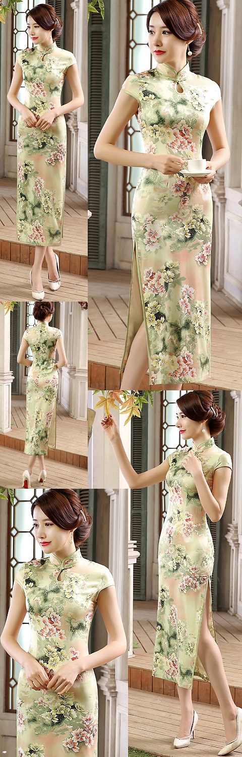 Cup-sleeve Silk Printing Cheongsam (RM)