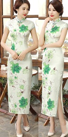 Cup-sleeve Silk Printing Cheongsam (RM)