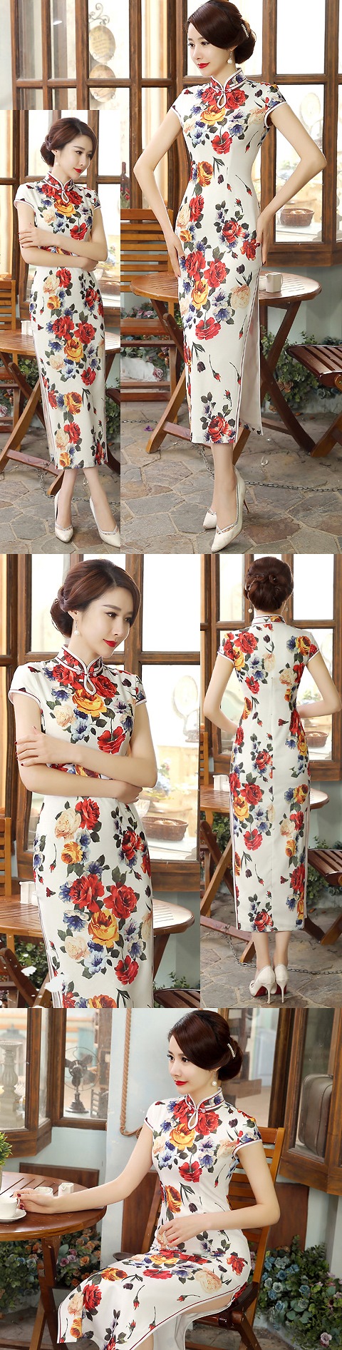 Cup-sleeve Silk Printing Cheongsam (RM)