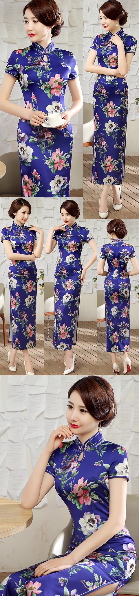 Short-sleeve Silk Printing Cheongsam (RM)