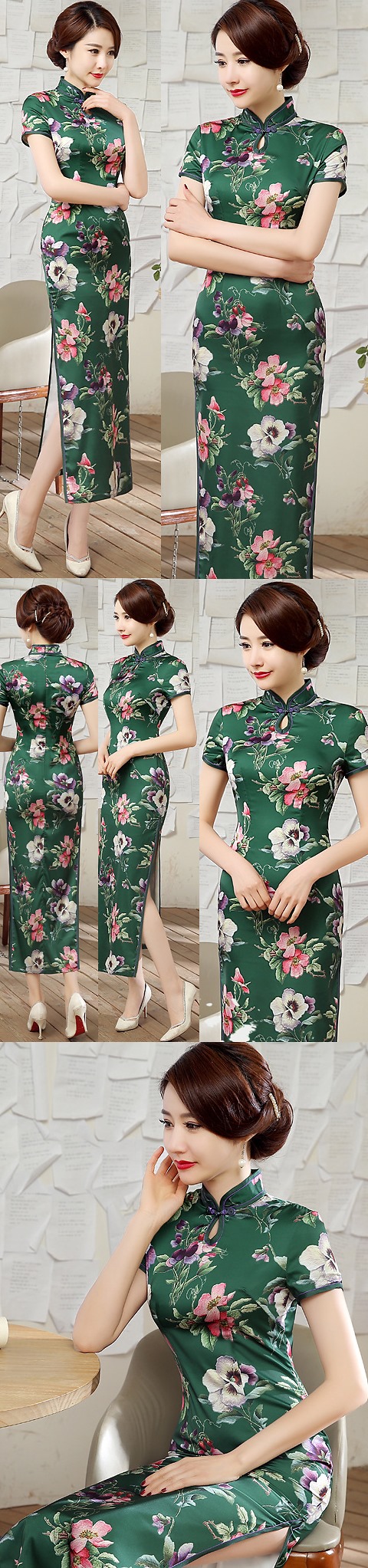 Short-sleeve Silk Printing Cheongsam (RM)