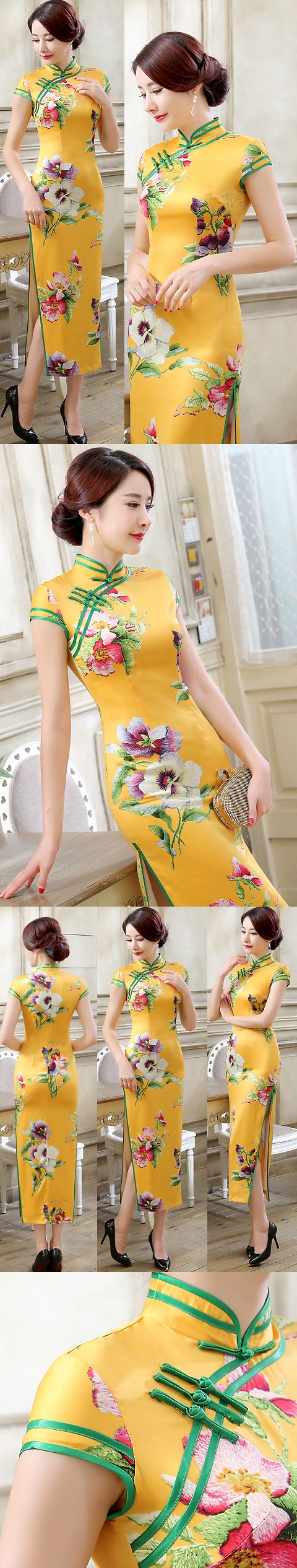 Cup-sleeve Silk Printing Cheongsam (RM)