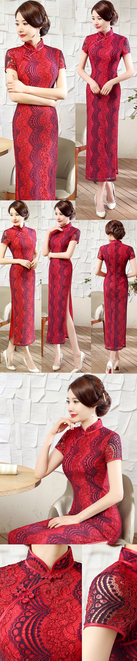 Cup-sleeve Gorgeous Embroidery Gauze Cheongsam (RM)