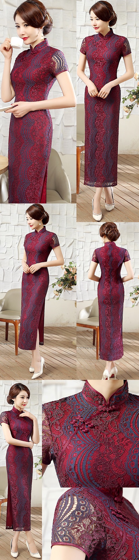 Cup-sleeve Gorgeous Embroidery Gauze Cheongsam (RM)