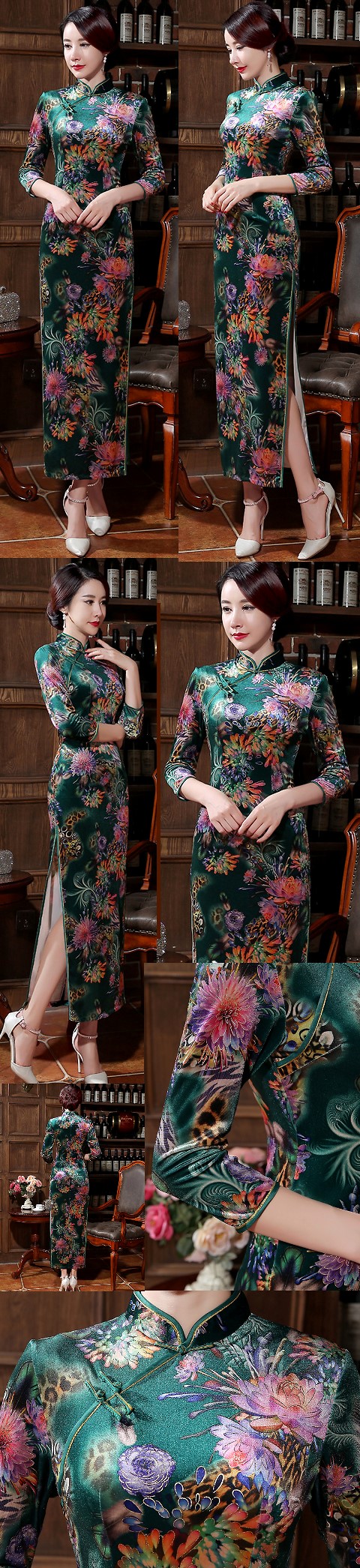 3/4-sleeve Velvet Cheongsam (RM)