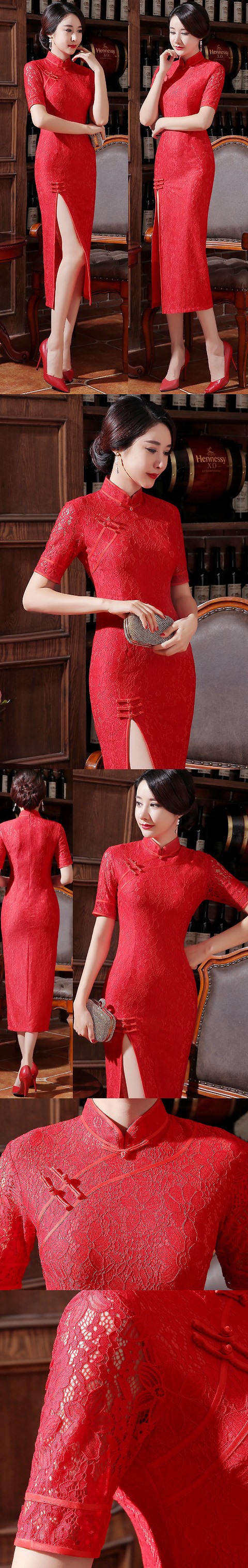 Elbow-sleeve Gorgeous Embroidery Gauze Cheongsam (RM)