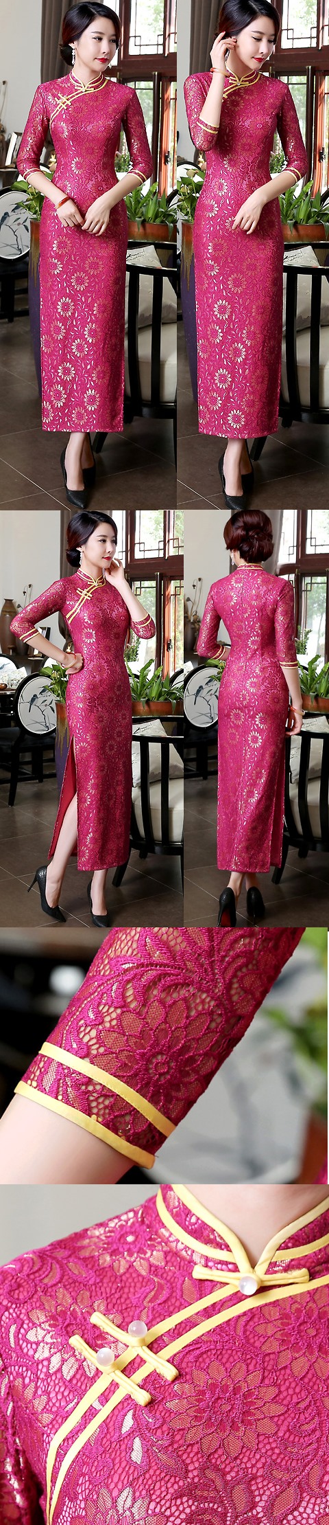 Elbow-sleeve Gorgeous Embroidery Gauze Cheongsam (RM)