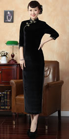 Bargain - Elbow-sleeve Long-length Velvet Cheongsam (RM)