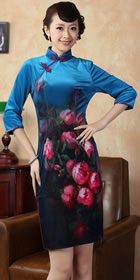 Elbow-sleeve Short-length Spray Painting Velvet Cheongsam (RM)