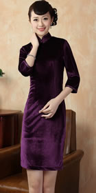 Elbow-sleeve Short-length Velvet Cheongsam (RM)