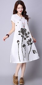 Ethnic Hand-painting Short-sleeve Linen Dress (RM)