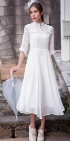 Ethnic 3/4-sleeve Embroidery-gauze Dress -  White (RM)