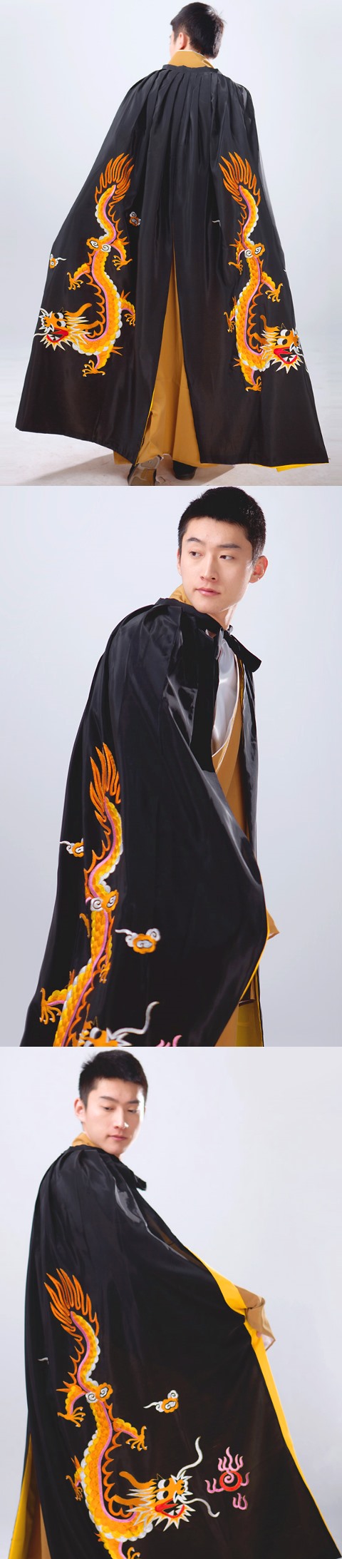Men's Hanfu Dragon Embroidery Cloak - Black (RM)