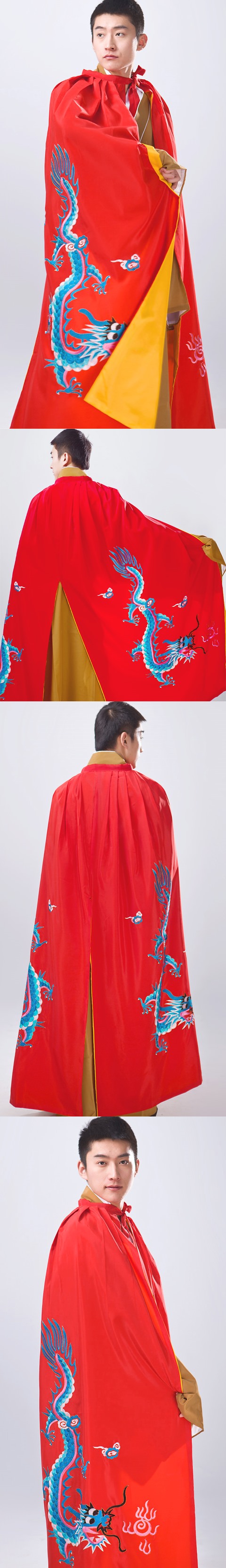 Men's Hanfu Dragon Embroidery Cloak - Red (RM)