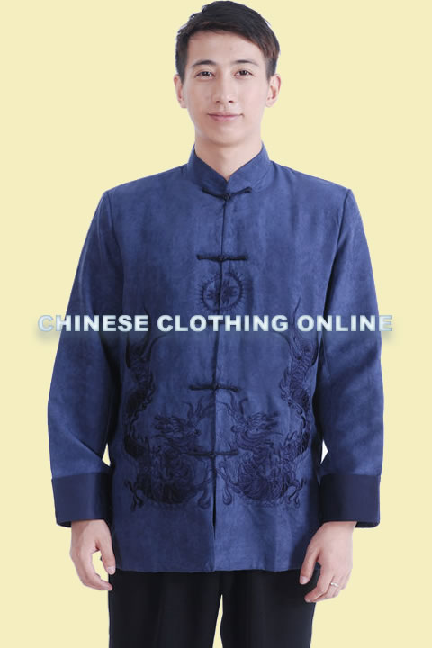 Mandarin Dual-dragon Embroidery Suede Jacket (RM)