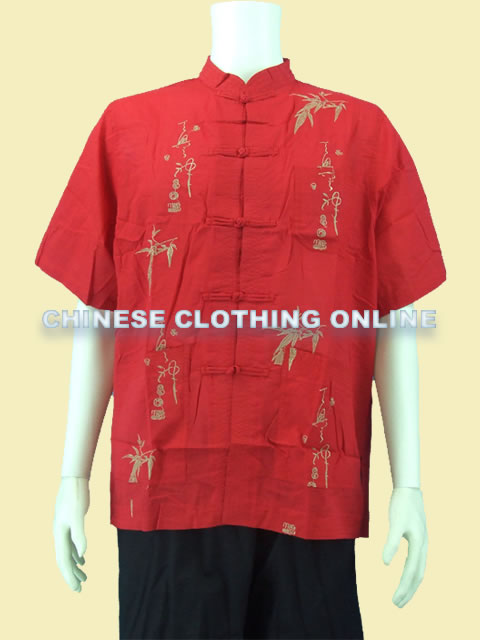 Bargain - Short-sleeve Mandarin Shirt - Bamboo Leaves (RM)