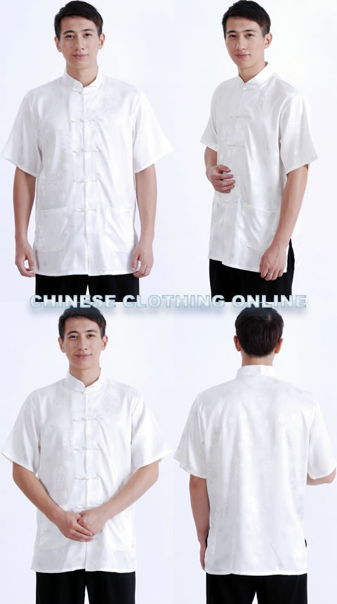 Short-sleeve Huddling Dragons Mandarin Shirt - Cream White (RM)