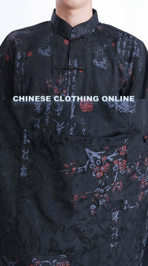 Short-sleeve PLum Blossoms Mandarin Shirt - Black (RM)