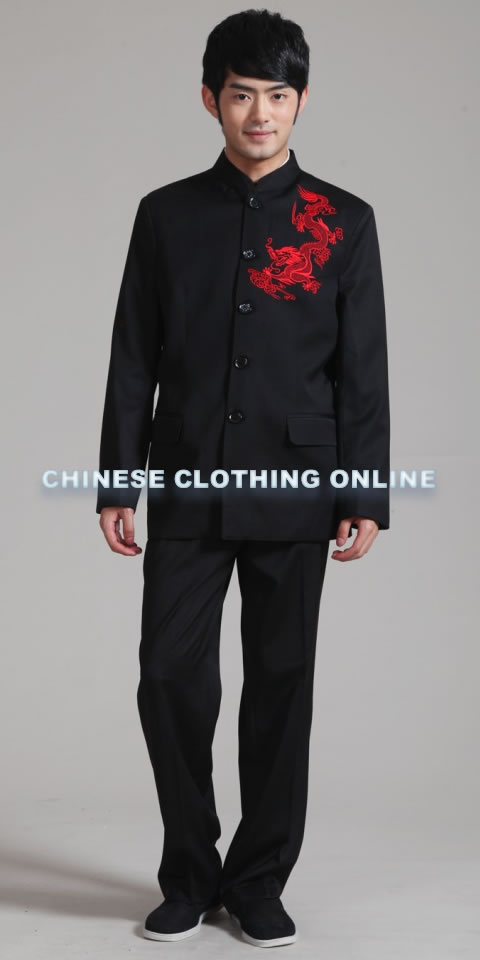 Modernised Mao Suit with Red Embroidery Dragon (RM)