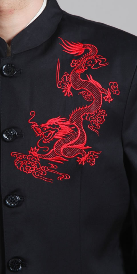 Modernised Mao Suit with Red Embroidery Dragon (RM)