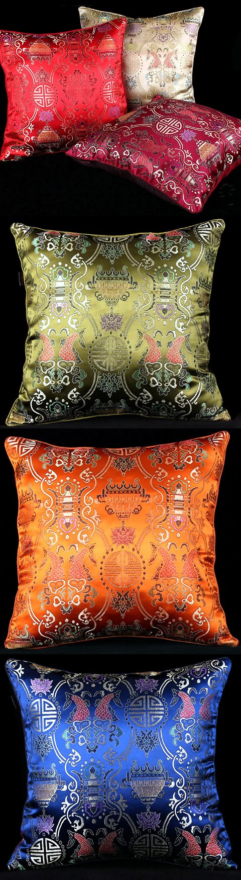 Chinese Ethnic Lotus Embroidery Cushion Cover