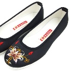 Satin Lotus Embroidery Shoes (Black)