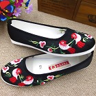 Satin Flower and Bird Embroidery Shoes (Black)