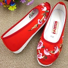 Satin Flower and Bird Embroidery Shoes (Red)